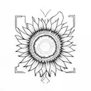 Sunflower with branch  tattoo design idea