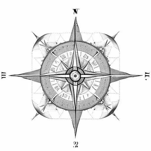 coordinates "N09° 23' 46.582''&nbsp;W084° 09' 32.4 written in an old school typewriter font with a compass rose in the middle tattoo design idea