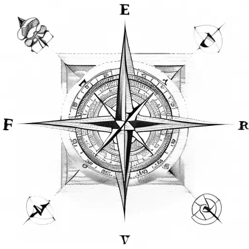 coordinates written in an old school typewriter font with a compass rose in the middle tattoo design idea