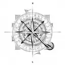 coordinates written in an old school typewriter font with a compass rose in the middle tattoo design idea