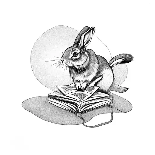 a book read by a rabbit wearing a magicians hat tattoo design idea