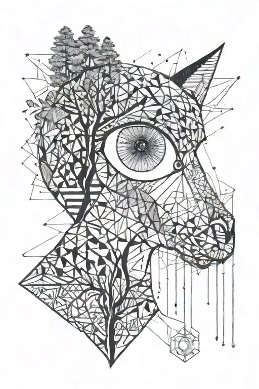 half animal, tree coming out of its eye, passage of time tattoo design idea