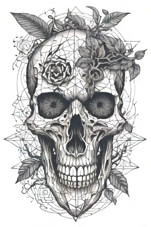 half animal skull, tree coming out of its eye, passage of time tattoo design idea