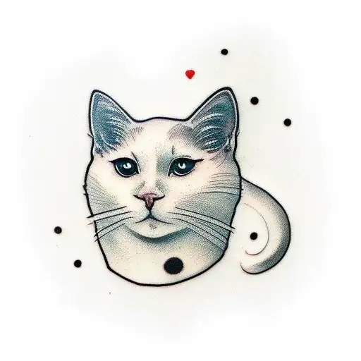 A minimalist tattoo of a white cat with a black spot on its head tattoo design idea