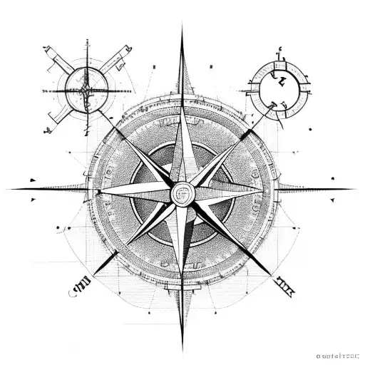 Civil engineer's blueprint with a compass and construction tools tattoo design idea