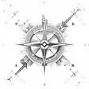 Civil engineer's blueprint with a compass and construction tools tattoo design idea