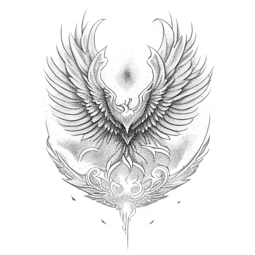 Phoenix rising over ashen aces and eights tattoo design idea
