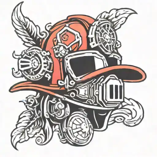 Red firefighter helmet tattoo design idea
