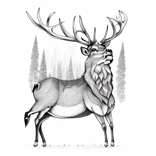 A majestic stag standing tall in a forest tattoo design idea