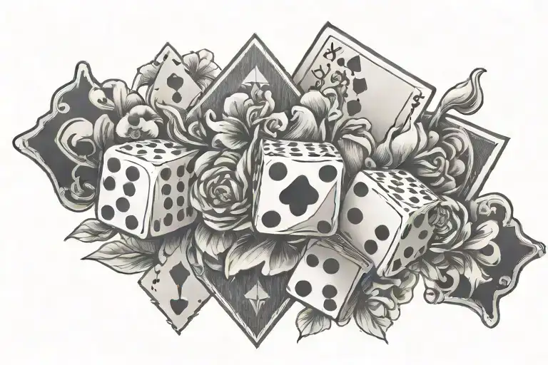 Flowers, dice, card suit tattoo design idea
