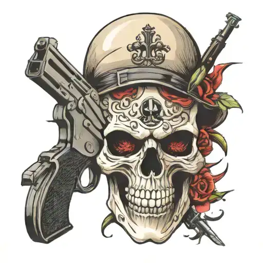 skull with ak 47  tattoo design idea