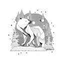 rectangle with bear in forest watching the stars and moon tattoo design idea