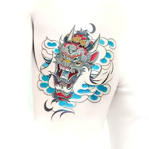 Hannya mask arm sleeve tattoo design idea