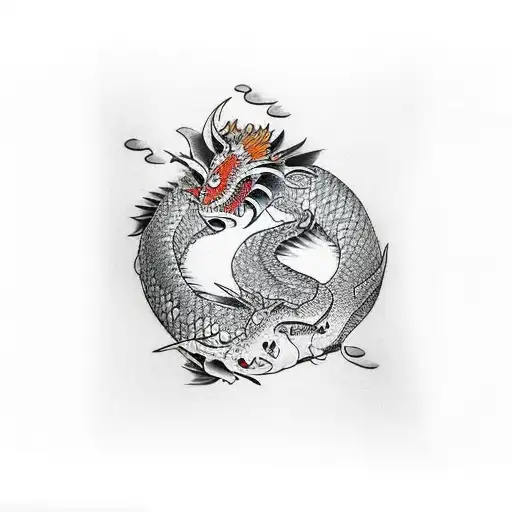 hani mask koi fish dragon tattoo design idea
