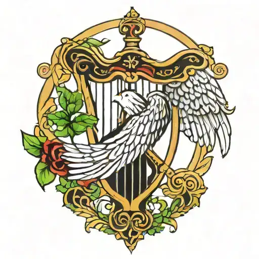 polish falcon Irish harp catholic cross tattoo design idea