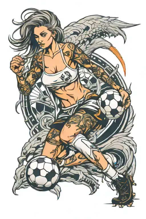 soccer and sexy woman holding tattoo design idea