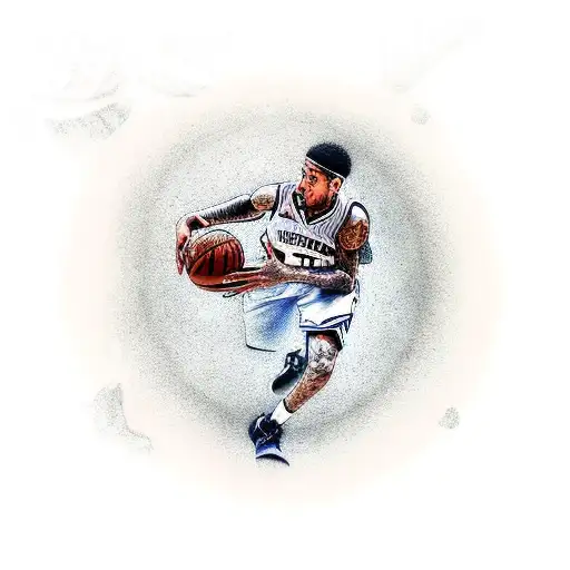 A basketball player dunking on a vinyl record tattoo design idea