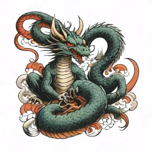 two fans, one of them a dragon and the other a rabbit tattoo design idea