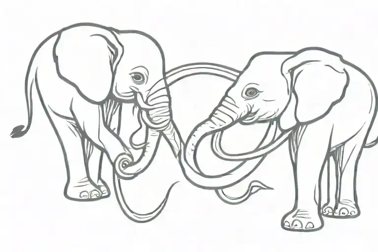 two elephants whose trunks intertwine to make an infinity sign tattoo design idea