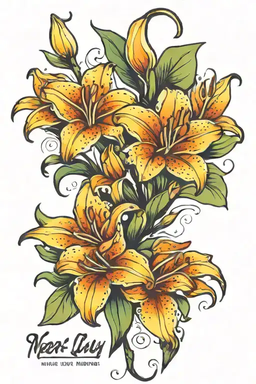tiger lilly and Calla lilly flowers and quote tattoo design idea