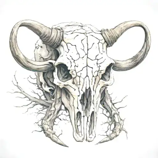 longhorn skull rotting tattoo design idea