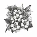Hibiscus and Lily, flowers, dragonflies, and hummingbirds, Koi fish arm sleeve tattoo design idea