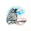 raven holding an irish sword tattoo design idea