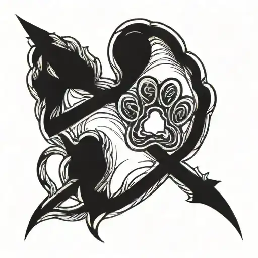 dog paw with a heart and forever symbol intertwined tattoo design idea