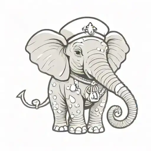 elephant wearing a nurse's hat & a diamond earring tattoo design idea