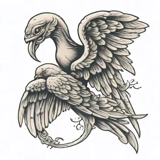 Greek style angel wings  and I will fear no evil written with a dove and cross  tattoo design idea