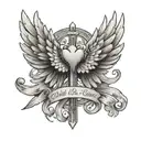 Greek style angel wings  and I will fear no evil written with a dove and cross  tattoo design idea