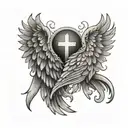 Greek style angel wings  and I will fear no evil written with a dove and cross  tattoo design idea