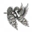 Greek style angel wings  and I will fear no evil written with a dove and cross  tattoo design idea