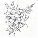 A sketch style tattoo of a bouquet of flowers with Stitch peeking out from behind them, representing your favorite things and love for Lilo and Stitch tattoo design idea