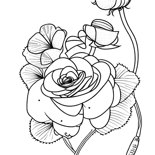 sweet William, snow drop, rose tattoo design idea