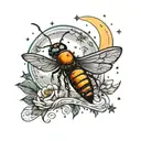 a firefly next to the moon with writing "Be mighty..."  tattoo design idea
