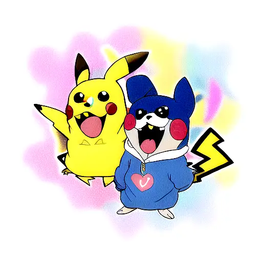 Pikachu wearing stitch hoodie tattoo design idea