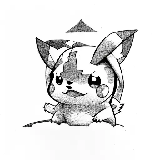 Pikachu wearing stitch hoodie sitting down  tattoo design idea