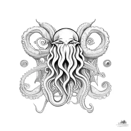 cthulhu image with tentacles, ship, sextant, spyglass, compass tattoo design idea