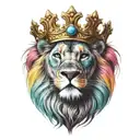 colorful lion wearing a crown tattoo design idea