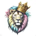 colorful lion wearing a crown tattoo design idea