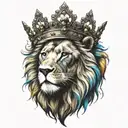 colorful lion wearing a crown tattoo design idea