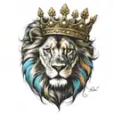 colorful lion wearing a crown tattoo design idea