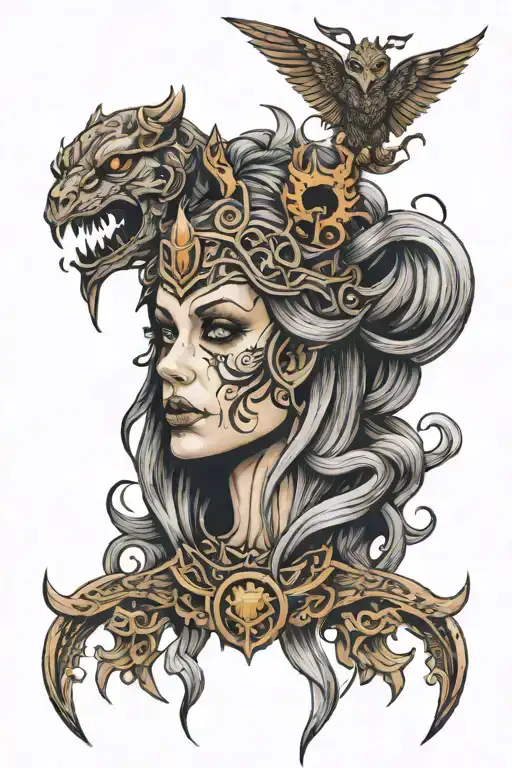 norse goddess hel queen of the underworld tattoo design idea