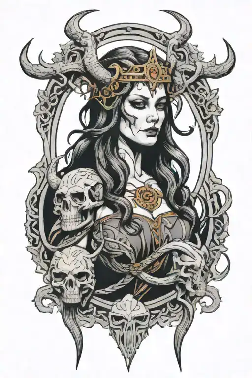 norse goddess hel queen of the underworld tattoo design idea
