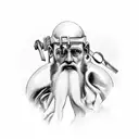 A surgeon operating on Zeus in a church tattoo design idea