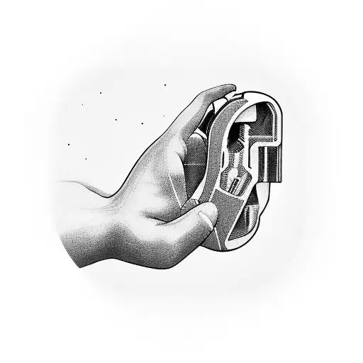 A futuristic cyborg hand holding a computer mouse tattoo design idea
