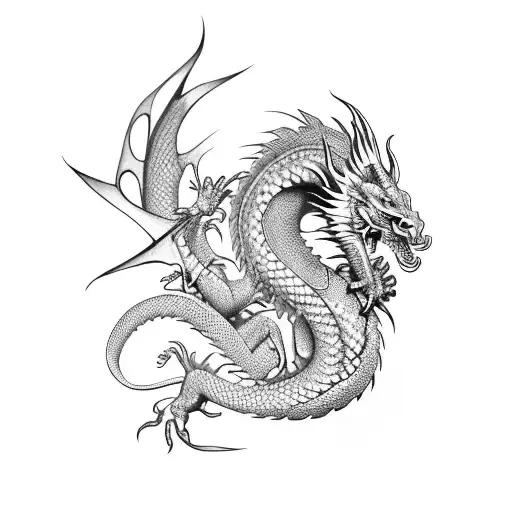 dragon coiled around arm with dark blue tattoo design idea