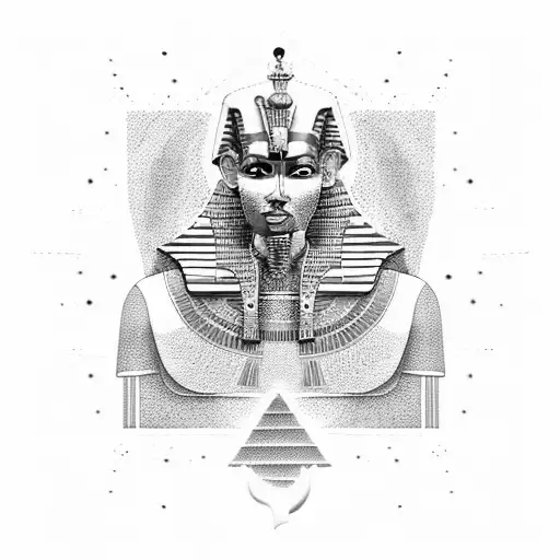 EGYPTIAN STYLE TRANSITION OF PHARAOH, GOD RA, ANKH, PYRAMIDS tattoo design idea