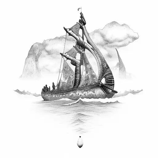 ragnar grom vikings with a ship down from his face tattoo design idea